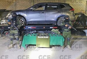 Tras Operativo de Seguridad en la Zona Media, Guardia Civil Estatal asegura vehículo, armas de fuego y poncha llantas