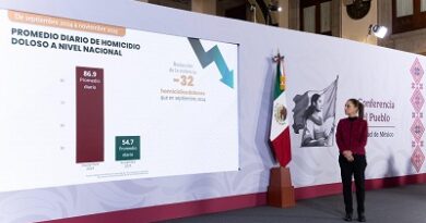 Homicidios dolosos disminuyen 37%  de septiembre 2024 a noviembre 2025; es el noviembre más bajo desde 2015: Presidenta Claudia Sheinbaum