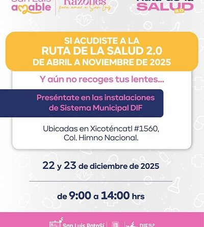 DIF Municipal invita a recoger lentes pendientes de la Ruta de la Salud 2.0