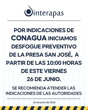 Desfogue preventivo de la presa San José inició  este viernes